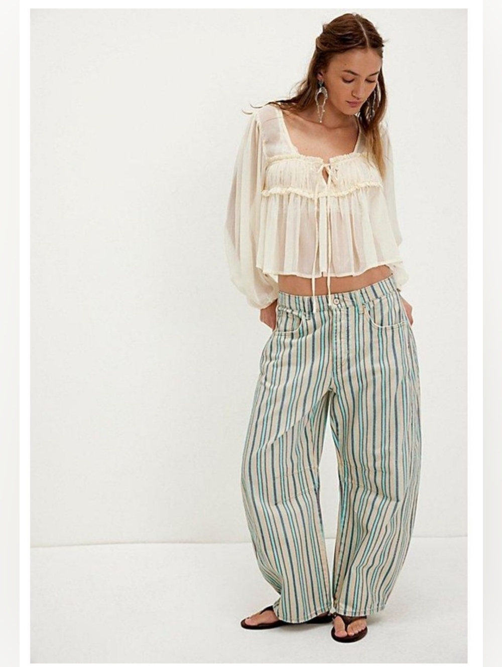 NWOT We The Free Mid Rise Barrel Printed Jeans Carnival Stripe Combo